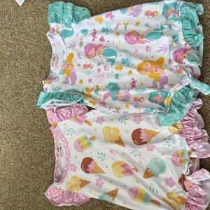 Girls' Pastel Mermaid & Ice Cream Ruffle Romper Set - Pink, Mint